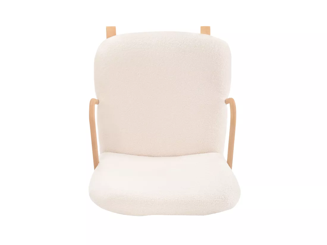 Chaise à bascule avec accoudoirs en bois, structure en acier et pieds en hêtre, Laine d'agneau blanc