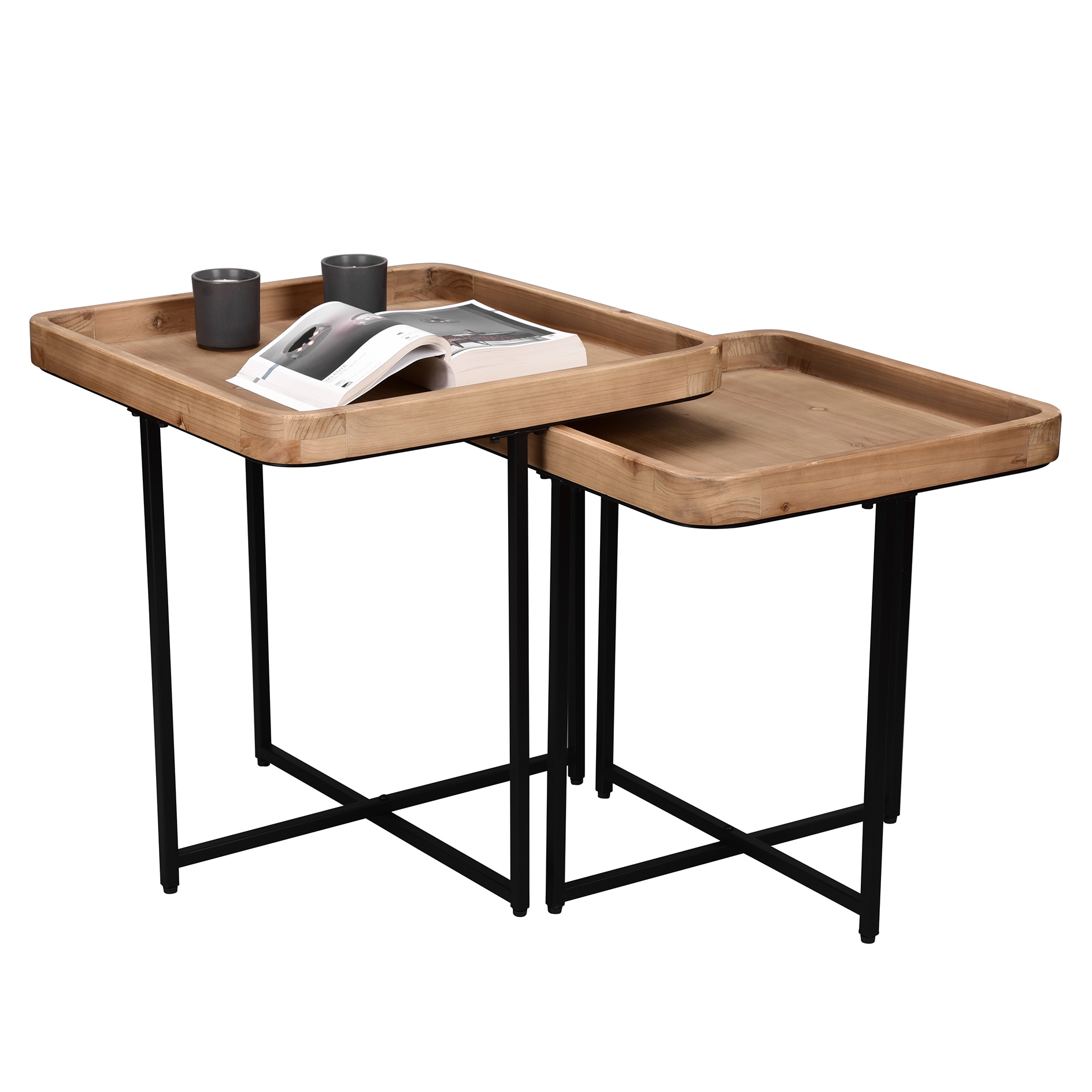Couchtisch - natur-schwarz - Eukalyptus massiv - 50 cm