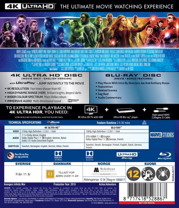 Avengers: Infinity War (4K Ultra HD + Blu-ray) (2 disc)