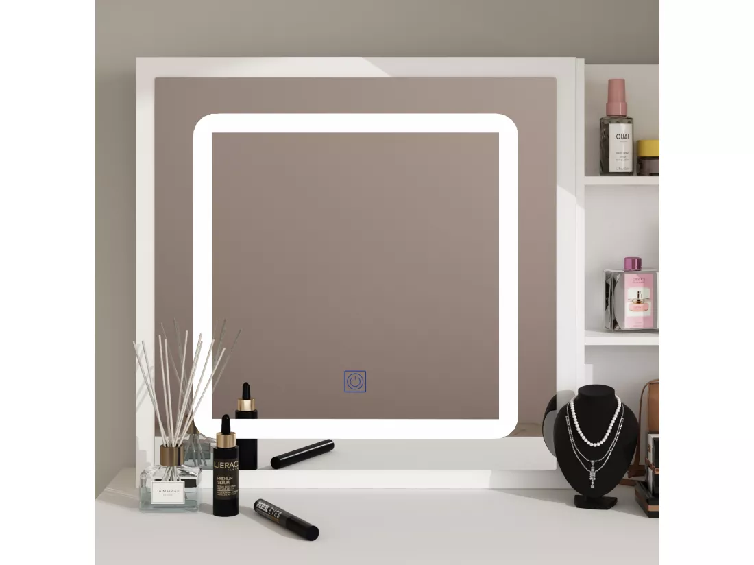 Coiffeuse avec miroir coulissant éclairage tricolore tabouret Salon 5 tiroirs ‎50x100x135.9cm Blanc