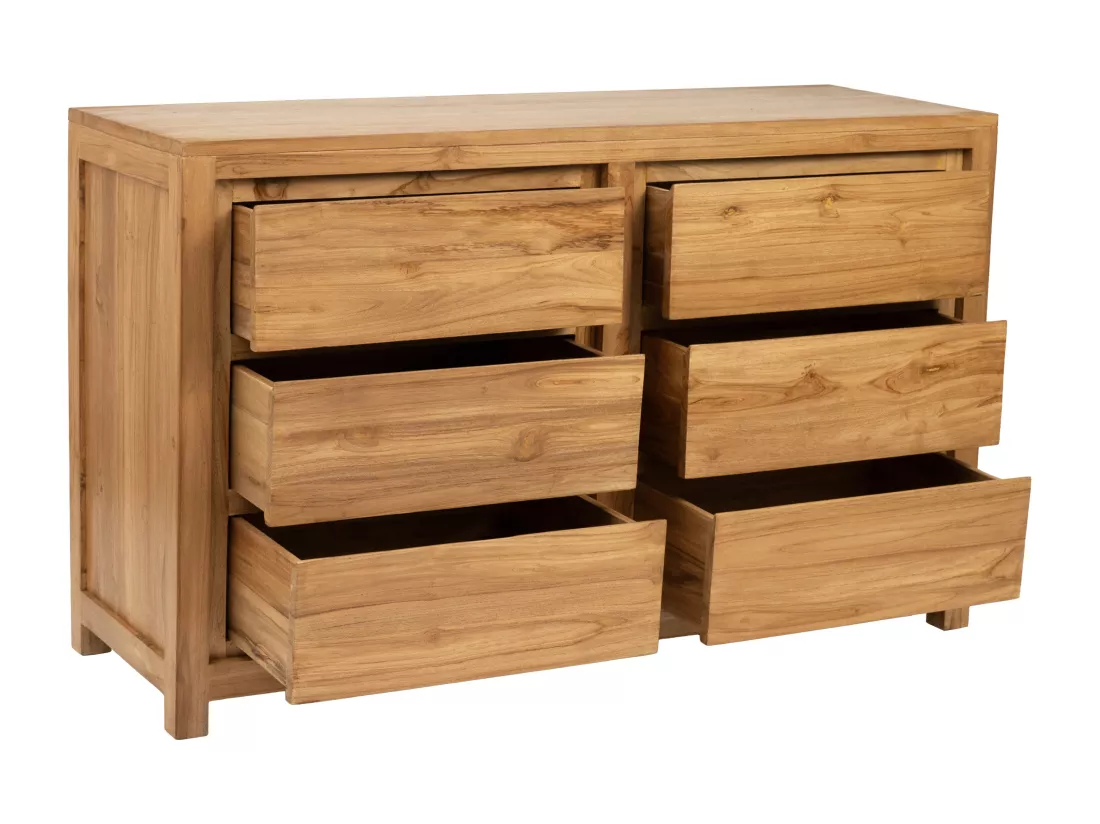 Commode 6 tiroirs en bois de teck - Coloris : Naturel - ALEMIA