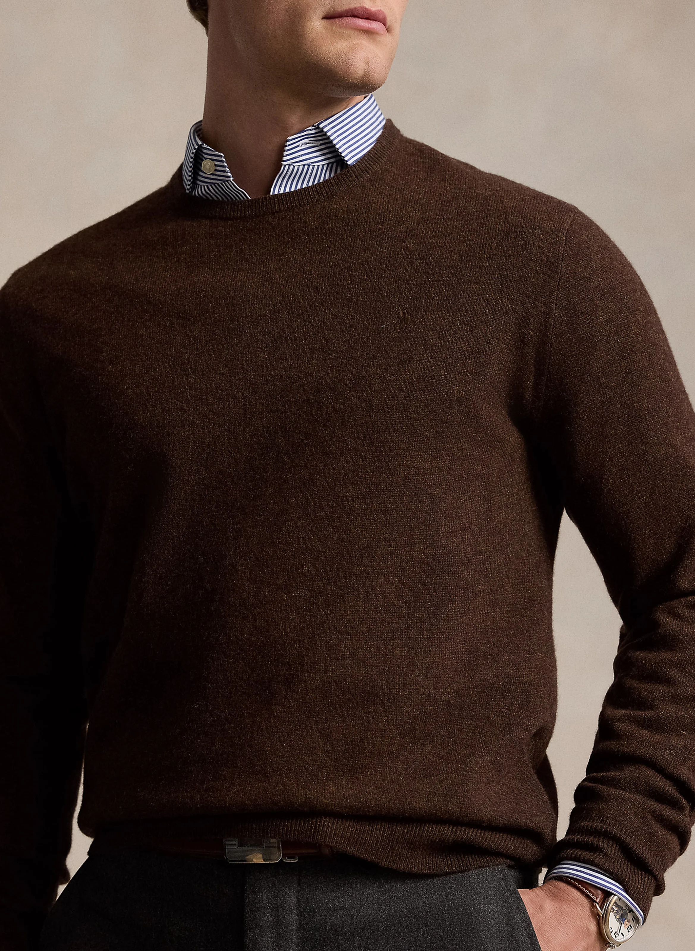 Pull col rond en laine | Marron
