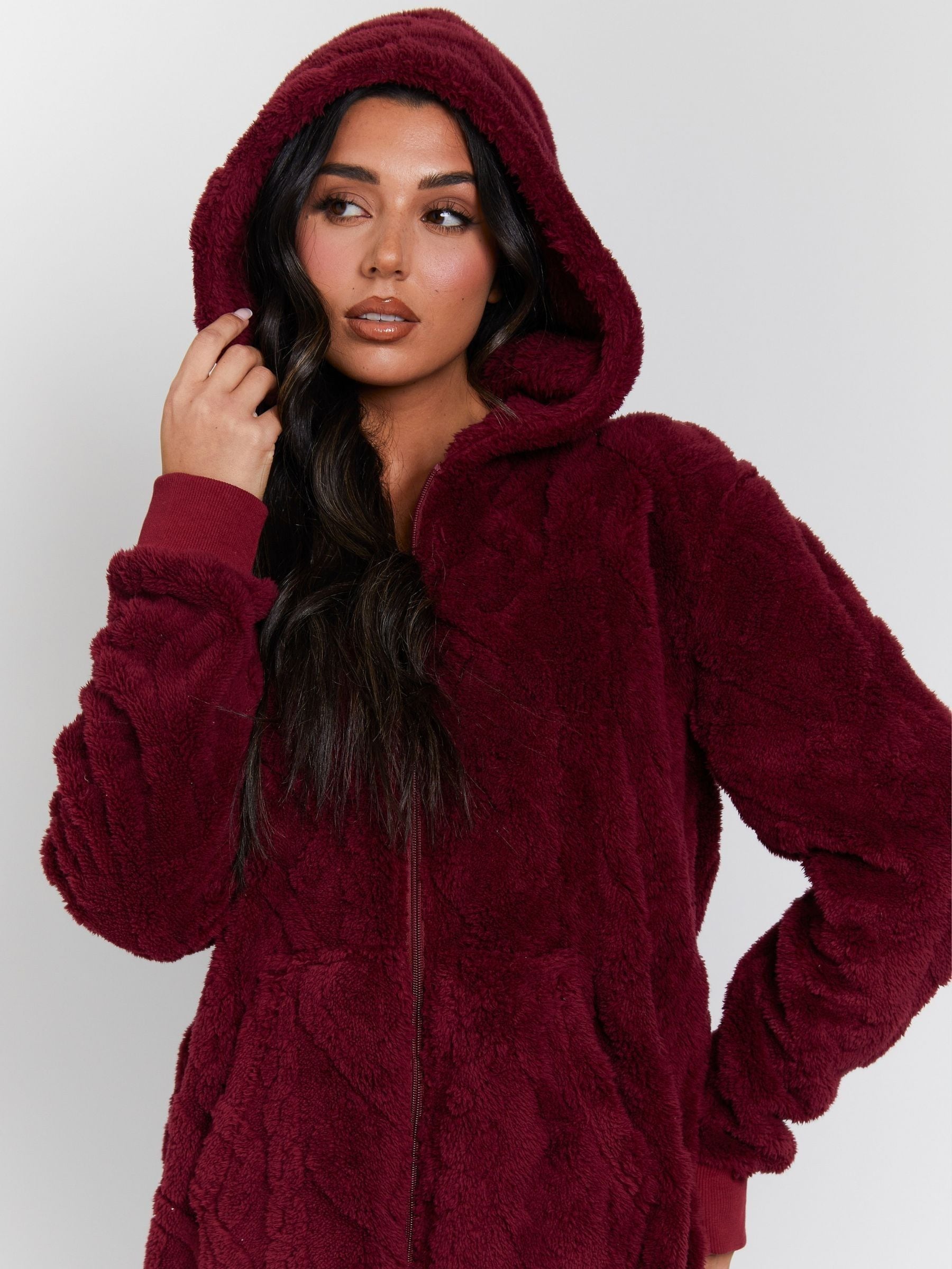 Loungeable Cable Cutwork Fleece Hooded All-In-One
