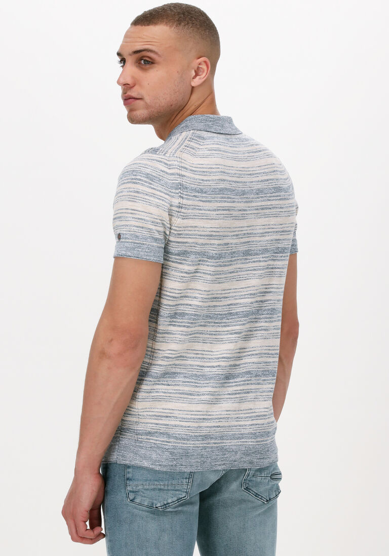 CAST IRON lichtblauwe cast iron polo short sleeve polo cotton slub stripe knitted