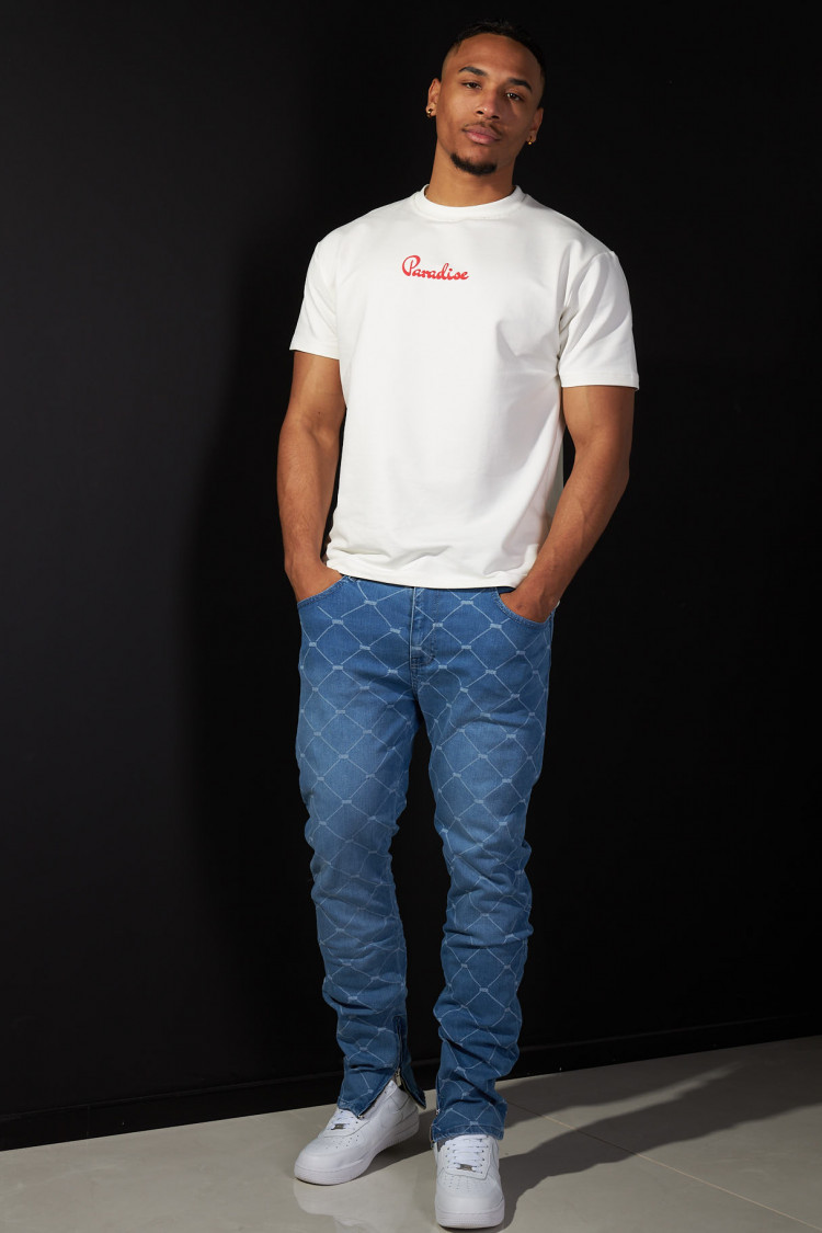 Jean bleu clair à motifs losange