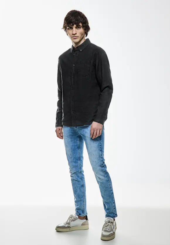 Button Down Leinenhemd - Black