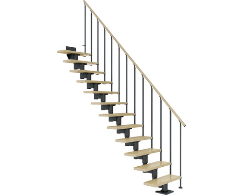 Pertura Chiron Antraciet Middentrap, Recht, 75 cm, Balustrade van esdoorn gelamineerd hout, Gelakt, 11 Treden / 12 Stijgers
