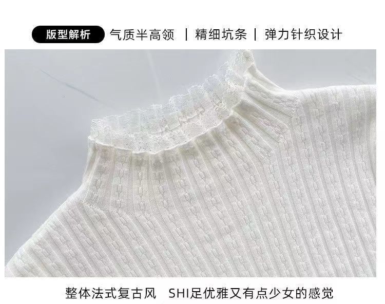 Onipixiy - Top met lange mouwen, geribbelde gebreide top met effen kant en een mockneck