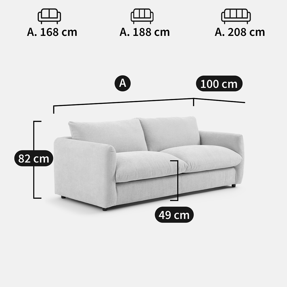 LA REDOUTE INTERIEURS<br>Sofá de 2, 3, 4 lugares, veludo Yde