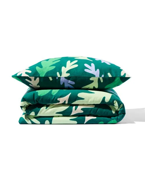 housse de couette flanelle 140 x 200/220 feuilles vert