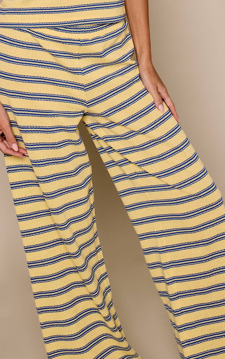 Jaune Ensemble Coordonné Pantalon Texturé En Coton À Rayures
