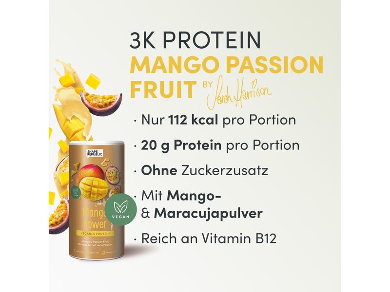 Shape Republic 3K Protein vegan Mango 420 g Veganes Proteinpulver mit Süssungsmitteln und Mangogeschmack