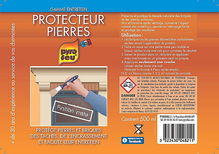 Protecteur pierre cheminée en flacon de 500 ml