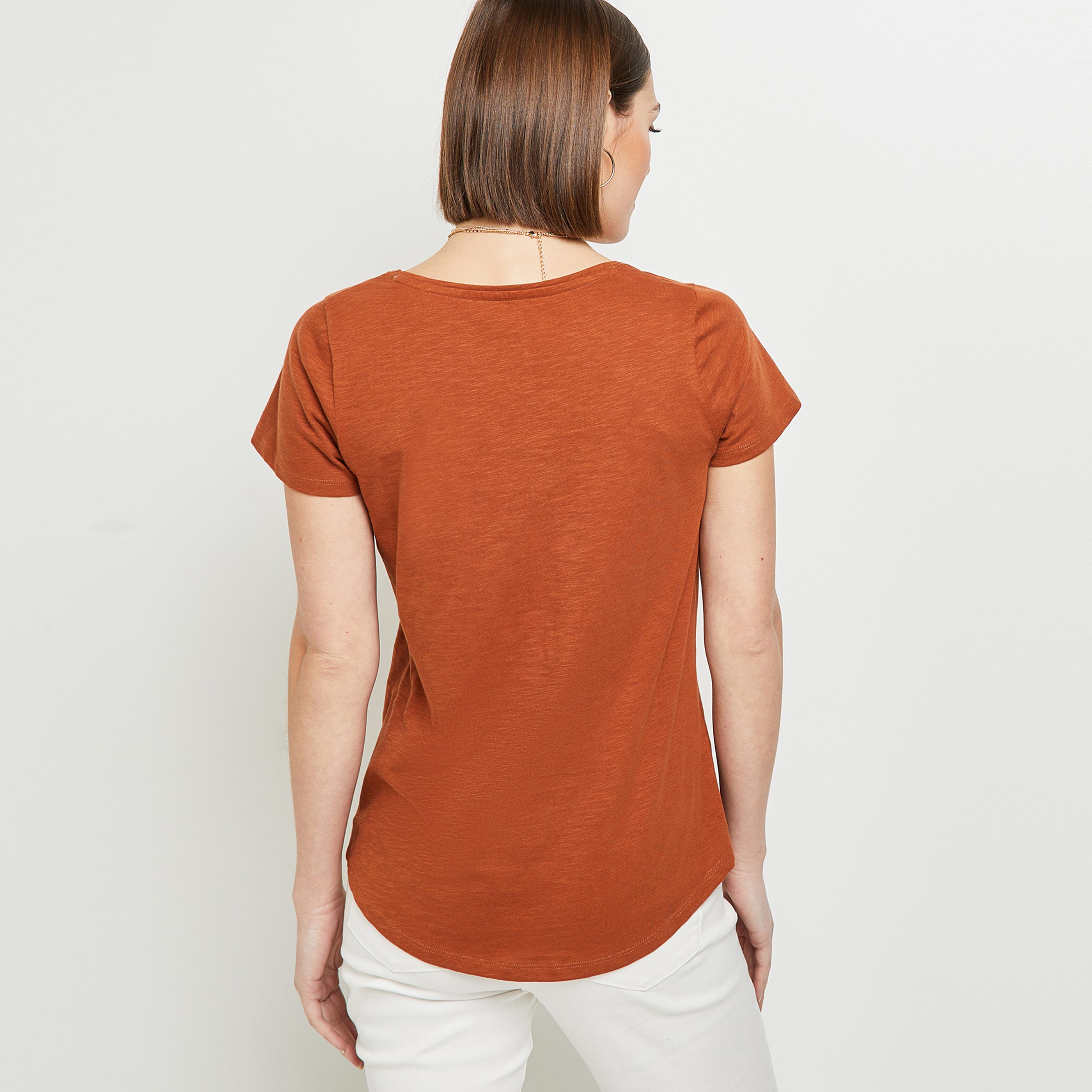 T-shirt manches courtes V femme - MARRON