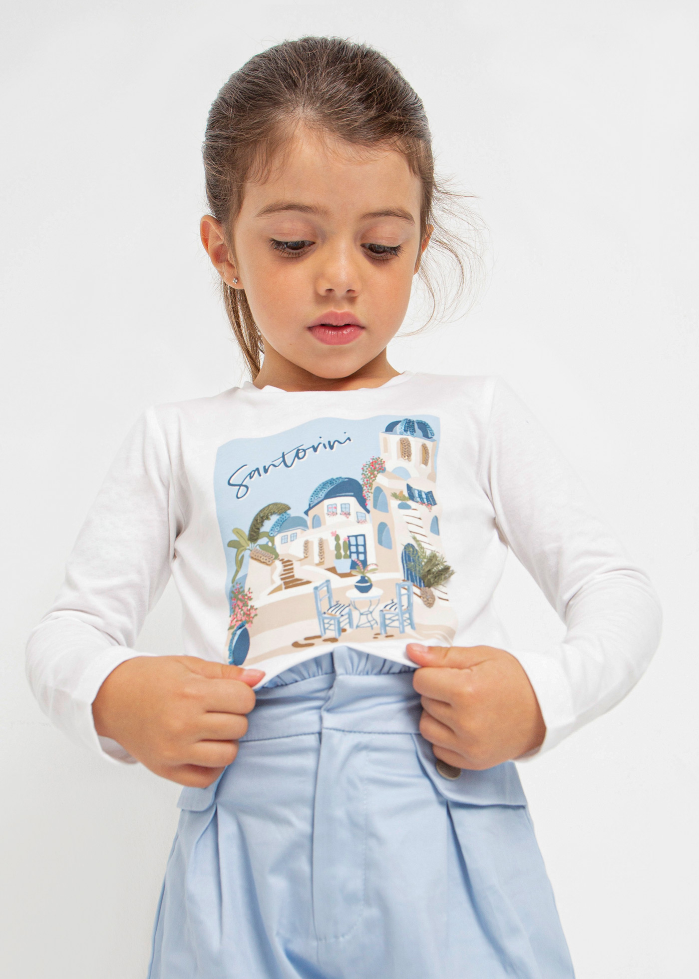 Conjunto de camiseta de manga comprida e elástico de cabelo de algodão para meninas