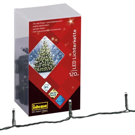 Idena 120er LED Lichterkette, warmweiß, innen und außen, 8 Funktionen, batterieb., Timer