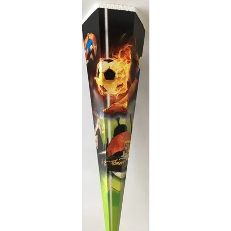 Nestler Schultüte Fußball mit weißer Borde und weißem Tüll, 85 cm, 6 eckig