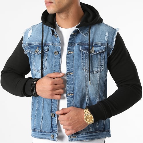 Veste Jean A Capuche 1520 Bleu Denim Noir