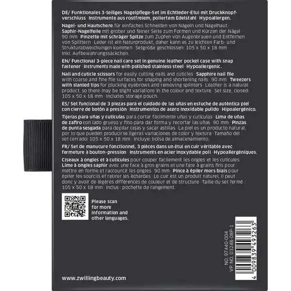 Druckknopf-Etui Rindleder, schwarz 3-tlg.