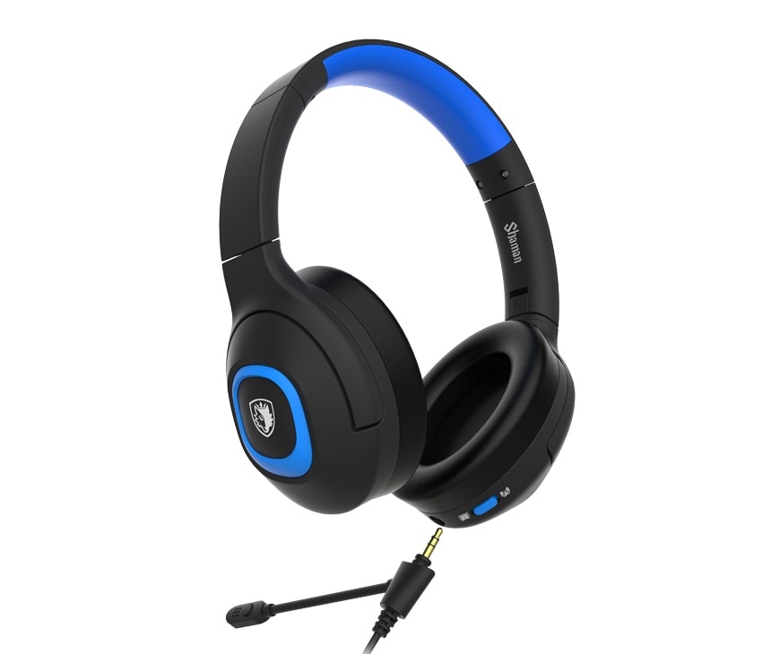 Sades Gaming-Headset »Shaman SA-724 Gaming Headset, schwarz/blau, USB, kabelgebunden« Mikrofon abnehmbar Stereo, Over Ear, PC, PST, XBox, Nintendo Switch, VR, Phone