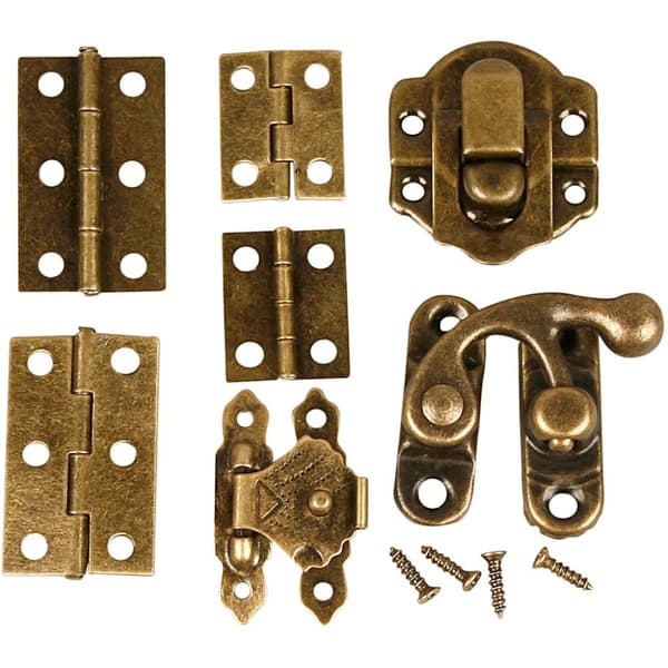 Minibeslag, antikk gull, str. 16x19-21,5x31 mm, 15 sett/ 1 pk.