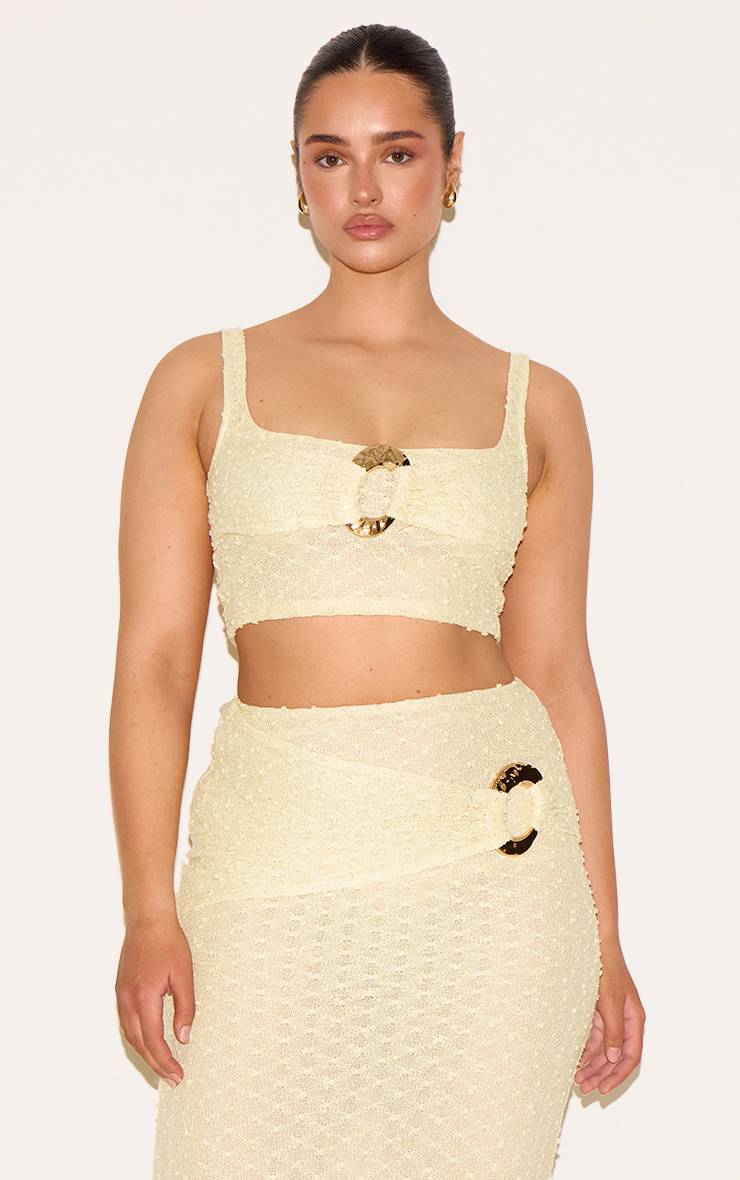 Citron Haut Court Caraco Texturé Avec Anneau Doré Martelé Ensemble Coordonné Shape