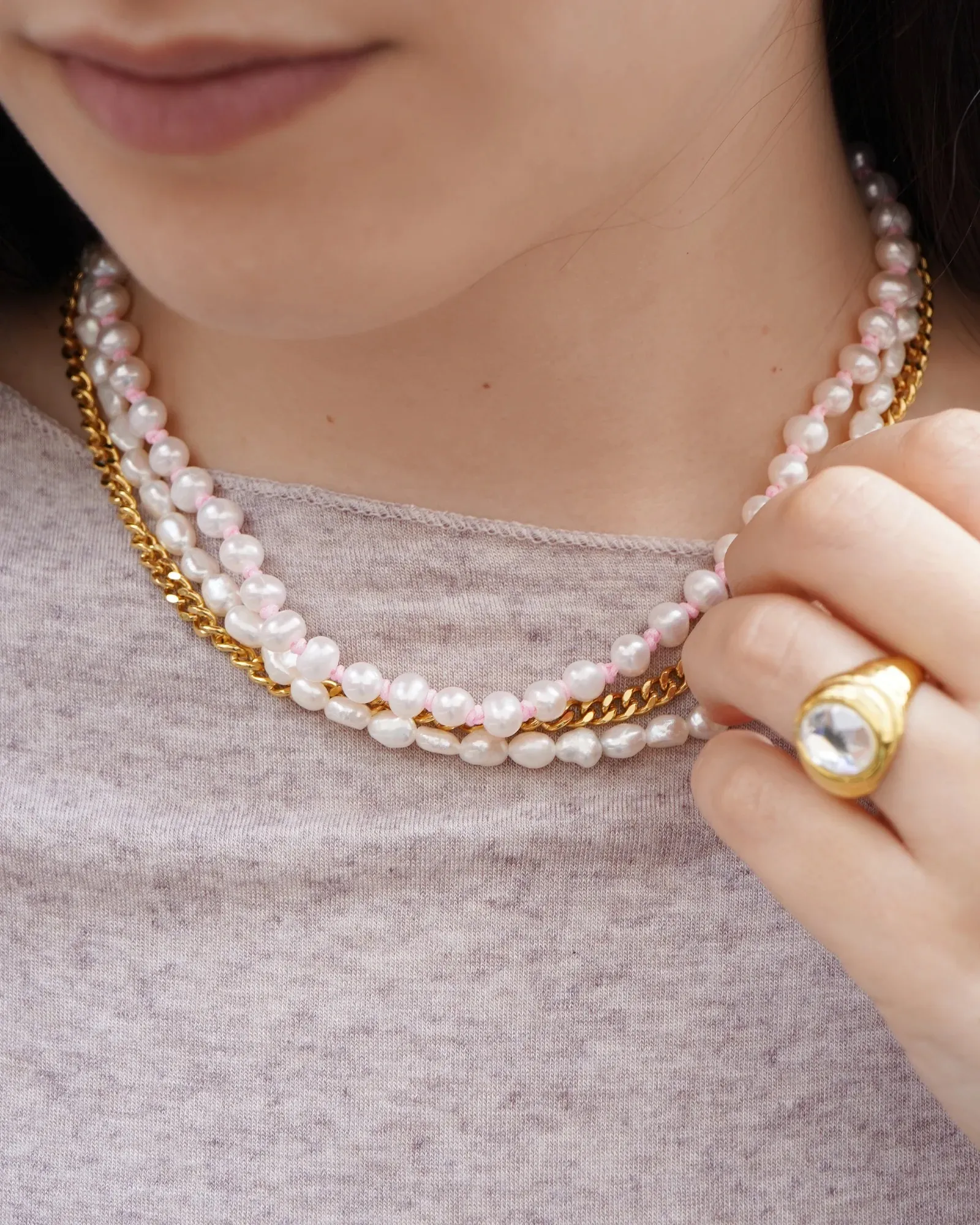 Collier Pink Knitted Pearl Wilhelmina Garcia