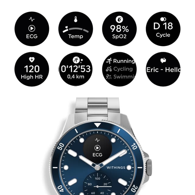 Withings ScanWatch Nova hybridur 42 mm (blå)