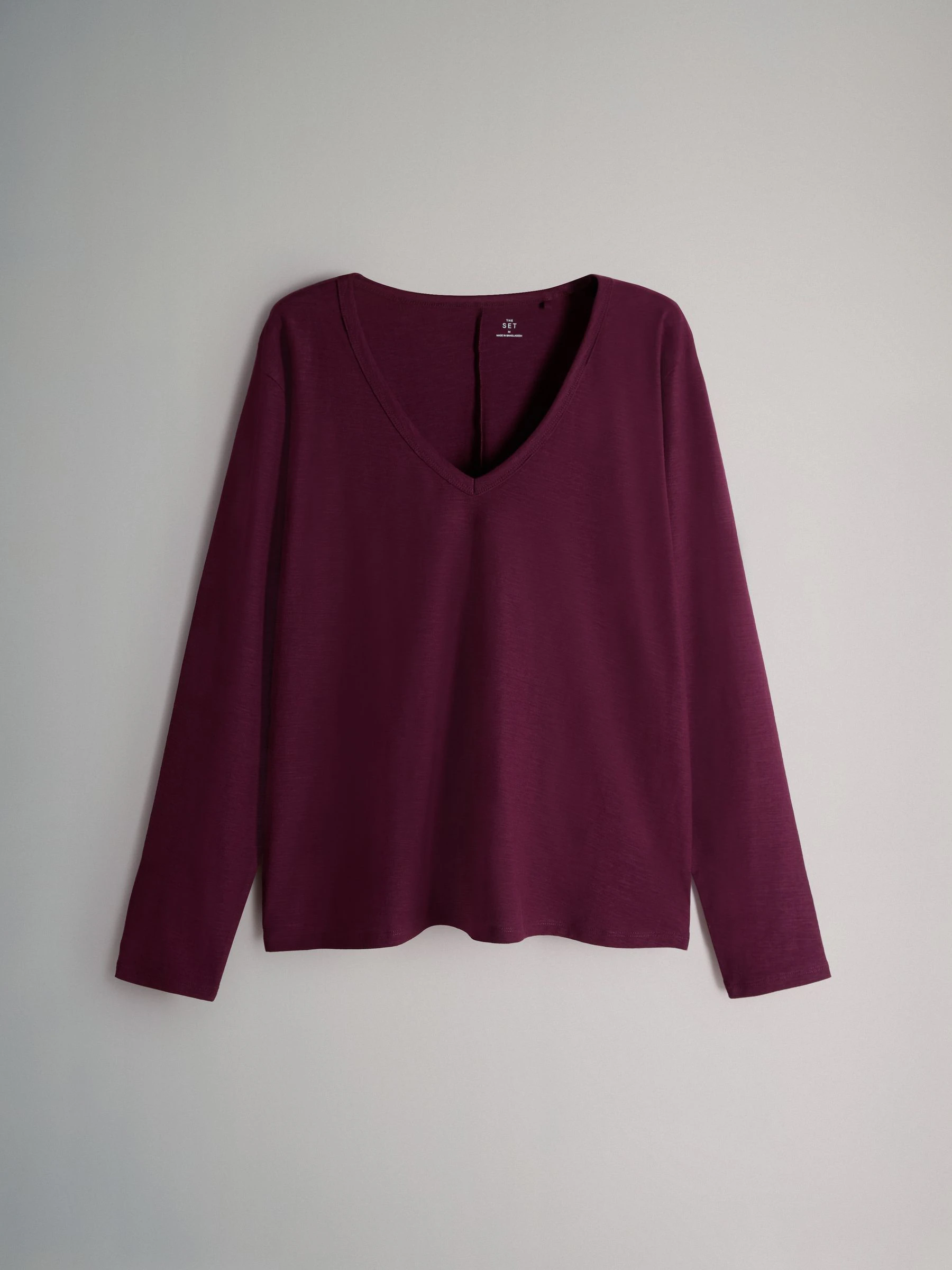 Black/Berry/Pink - The Set 3 Pack 100% Cotton Slub Deep V-Neck Long Sleeve Tops