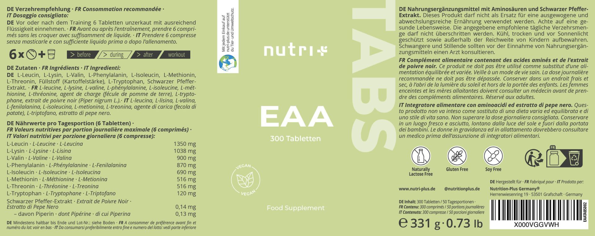 Nutri+ EAA Tabletten 6000 - Essentielle Aminosäuren Komplex