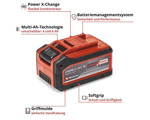 Einhell Power-X-Change Plus Multi-Ah 18V vervangingsaccu, omschakelbaar van 4 Ah naar 6 Ah