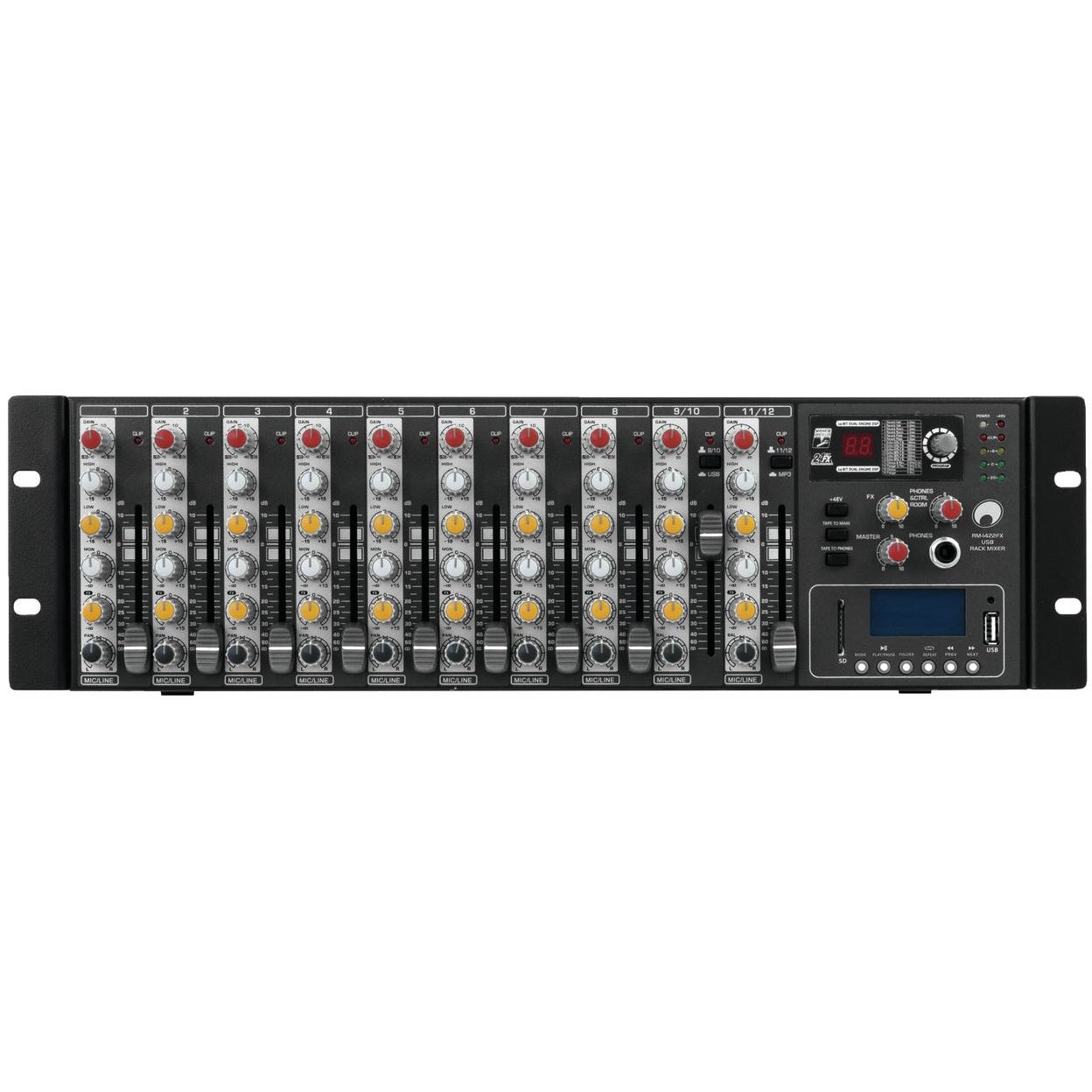 Omnitronic RM-1422FX USB rack mixer met MP3-speler