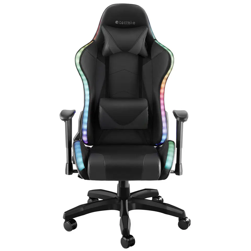 tectake Gaming stoel Tartaros, LED, massagefunctie, Zwart/zwart