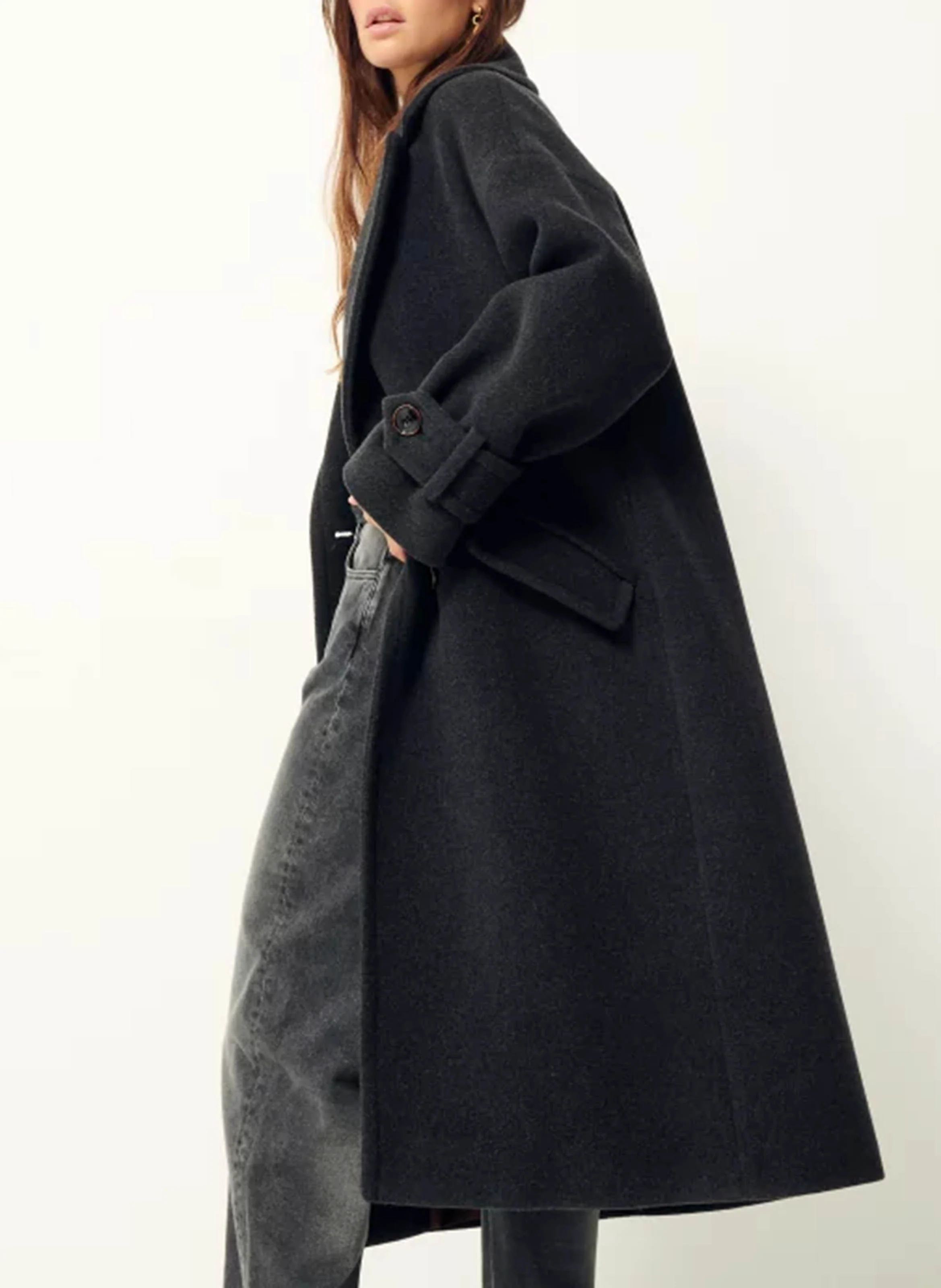 MIA - Manteau droit col tailleur en laine mélangée | Noir