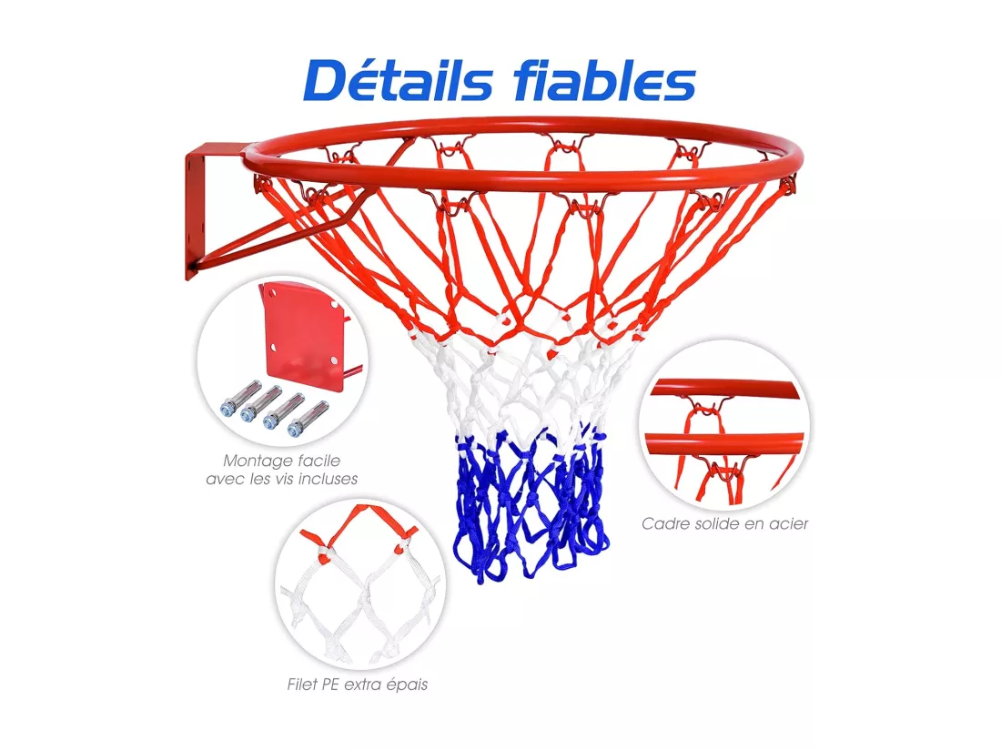 Panier de Basket Anneau Suspendu de Basket-Ball avec Filet Fixation au Murale en Acier Intérieur/Extérieur Diamètre du Anneau : 46 CM Convient aux Adultes et aux Enfants