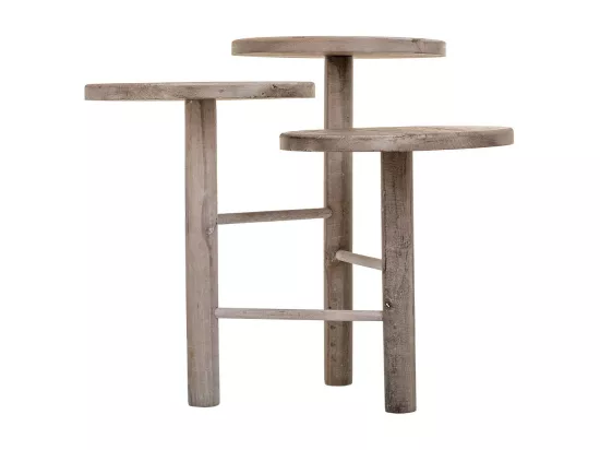 Support en bois pour 3 pots de fleurs blanc d25x40/35/30h
