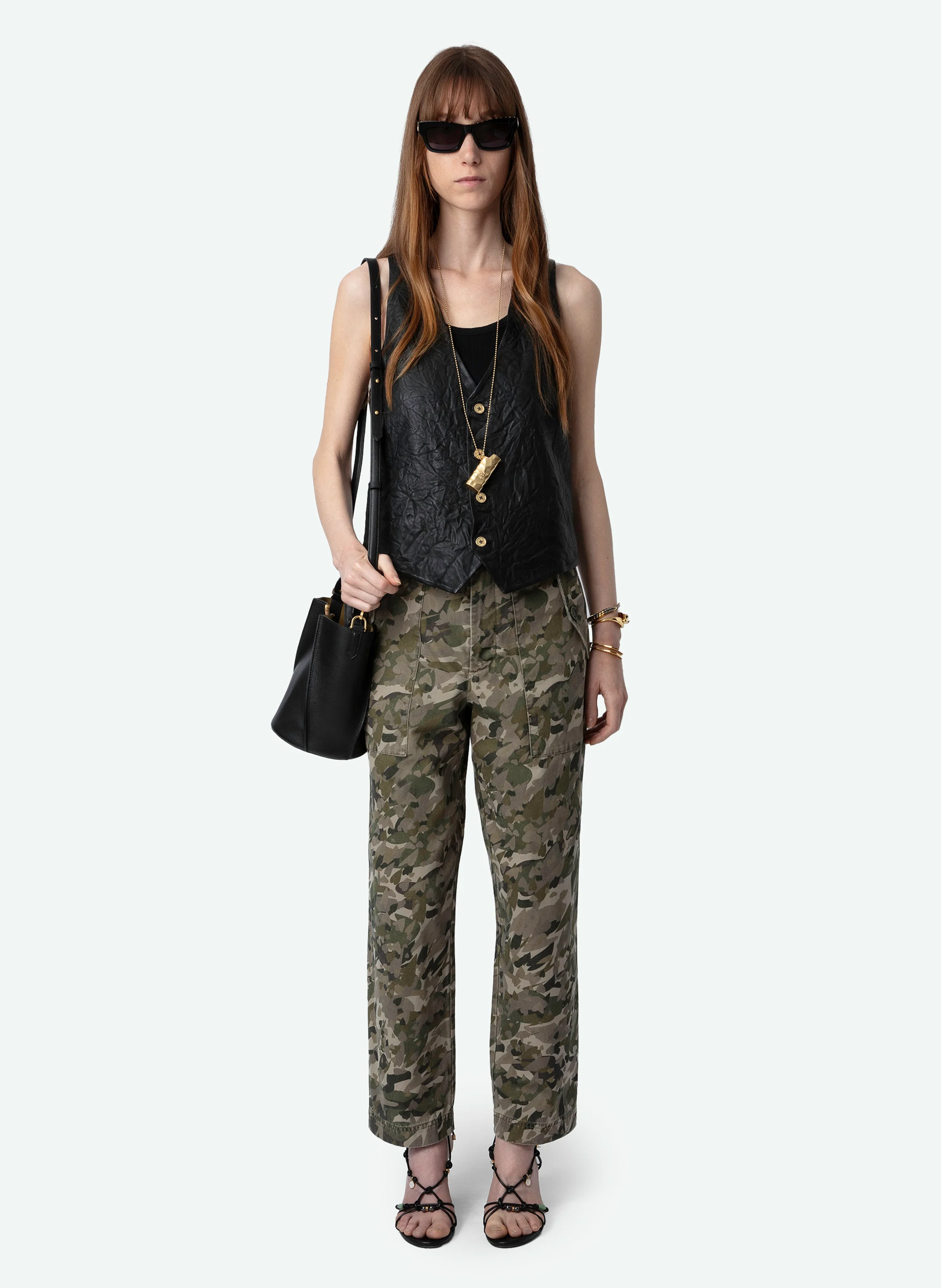 PILOTE - Pantalon droit 7/8ème en coton bio imprimé | Vert