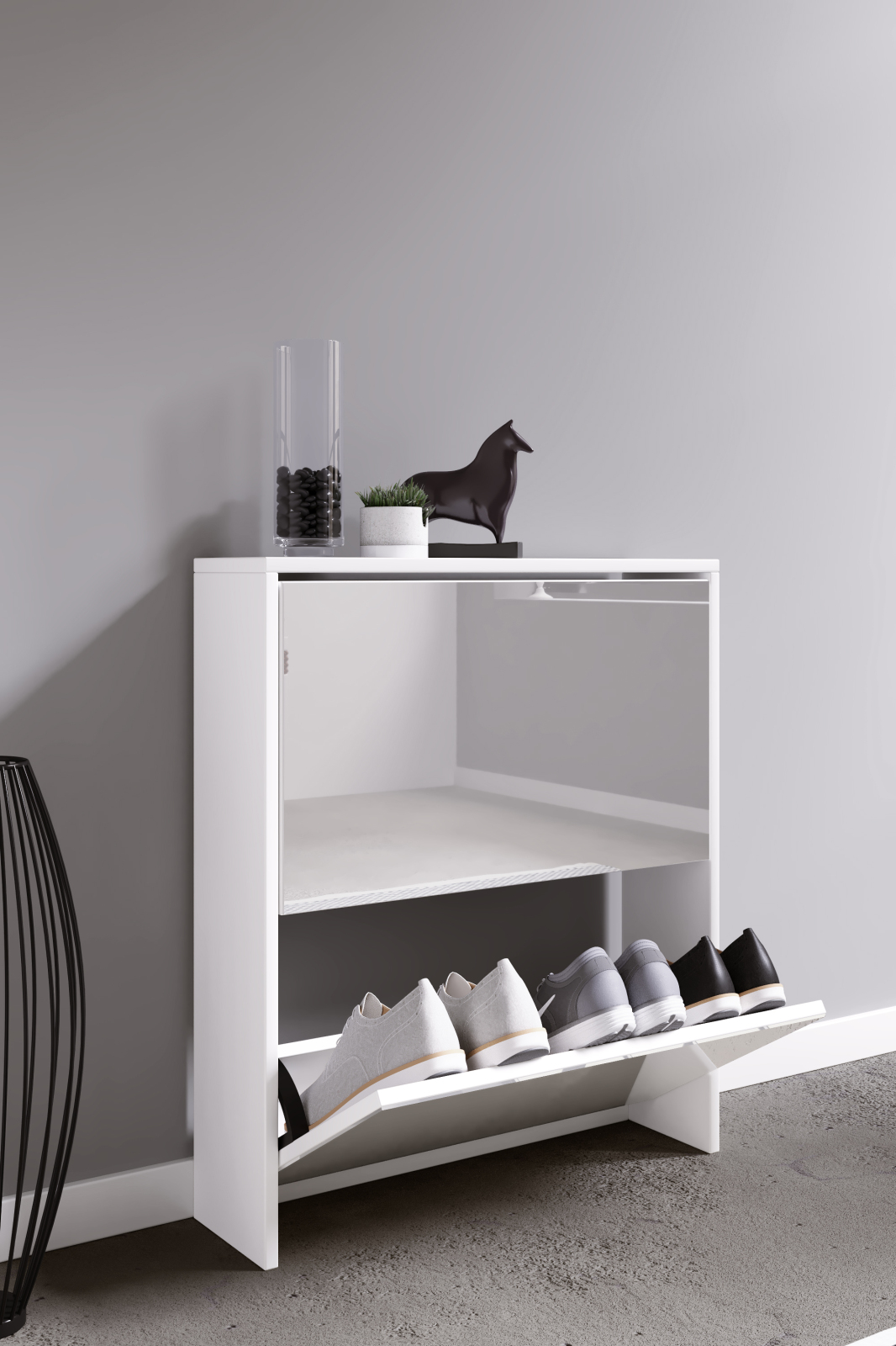 Schuhschrank STIDO L - weiß - Frontspiegel - 63 cm