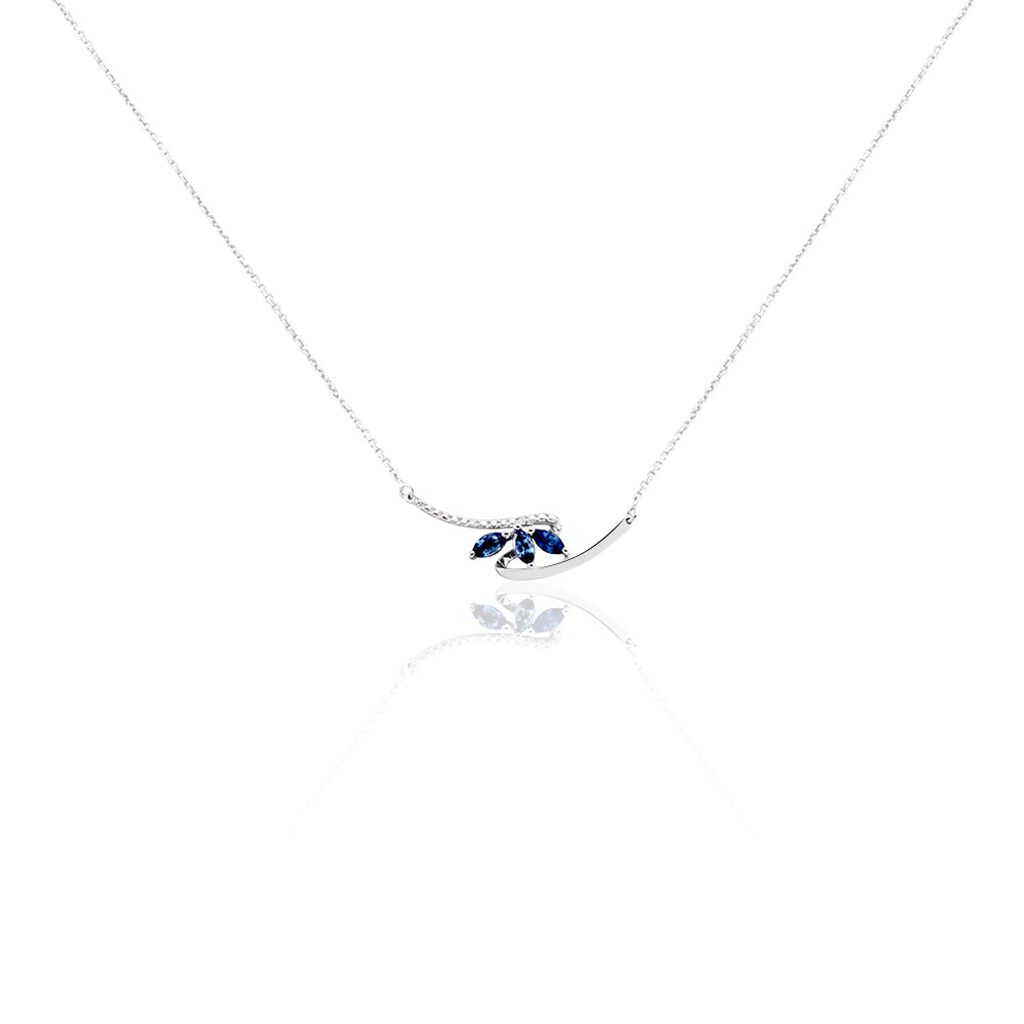 Collier Petale Or Blanc Saphir Et Diamant