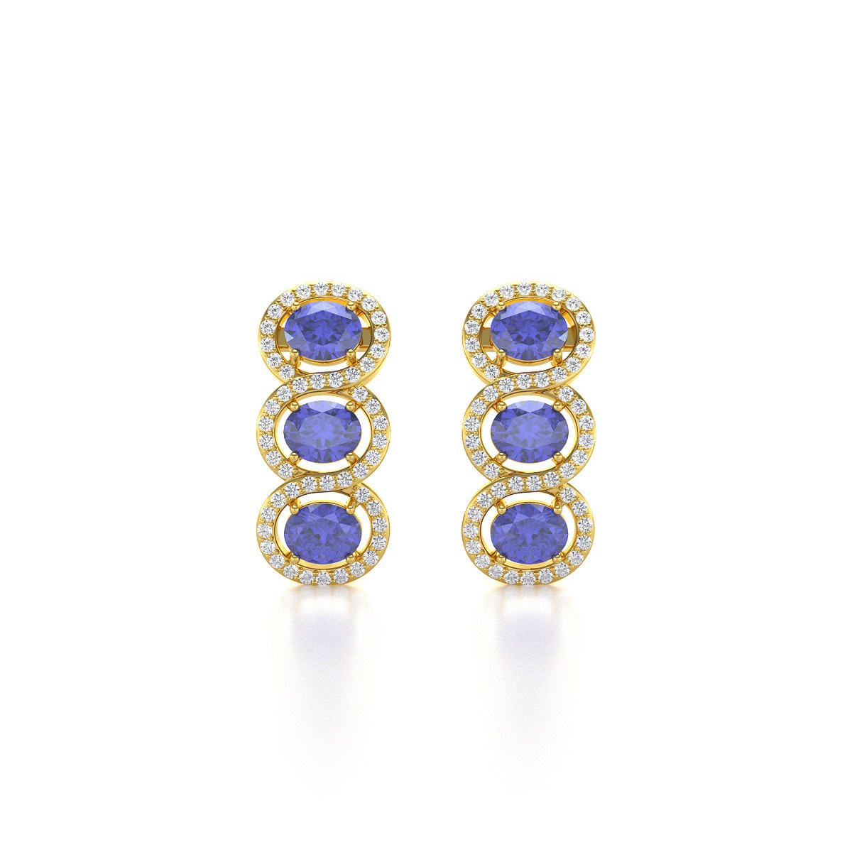 Boucles d'oreilles ADEN Or 585 Jaune Fleur Tanzanite et Diamants 4.55grs