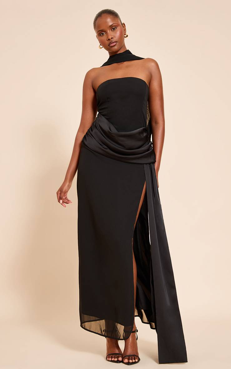 Noir Robe Longue Bandeau À Détail Drapé