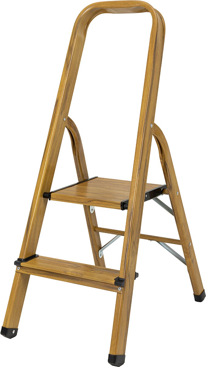 Craftfull Stehleiter CF-133A, Aluminium-Haushaltsleiter, 2-6 Stufen, gummierte Standfüße, bis 150 kg (2 Stufen Holz Edition)