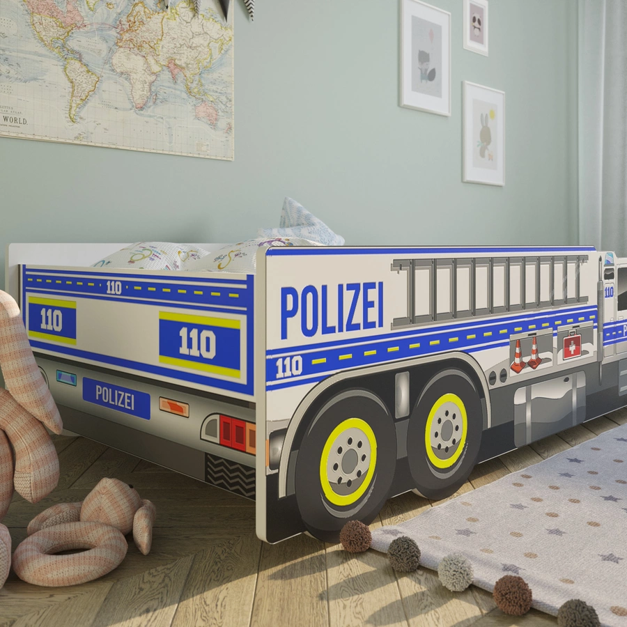 Kids Collective Autobett Kinderbett Jugendbett 80x160 mit Rausfallschutz | Polizei blau