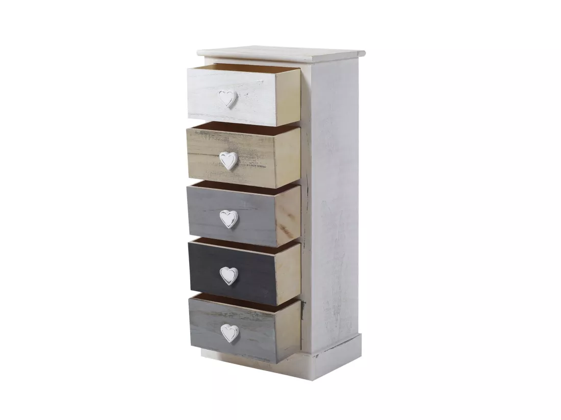Chiffonnier Muble 5 Tiroirs Bois Blanc Beige Gris 83,5x37x27