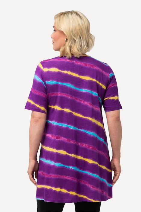 Longshirt, Batikdruck, A-Linie, V-Ausschnitt, Halbarm
