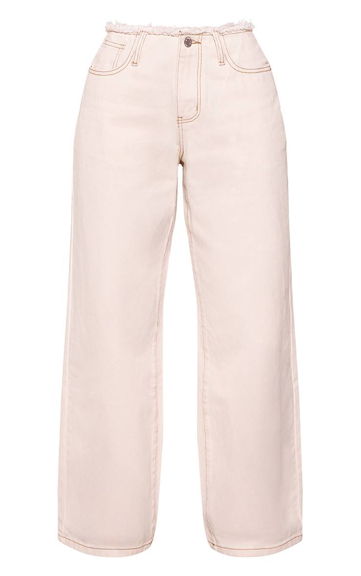 Ecru Jean Petite Taille Basse Jambe Droite Avec Taille Effilochée