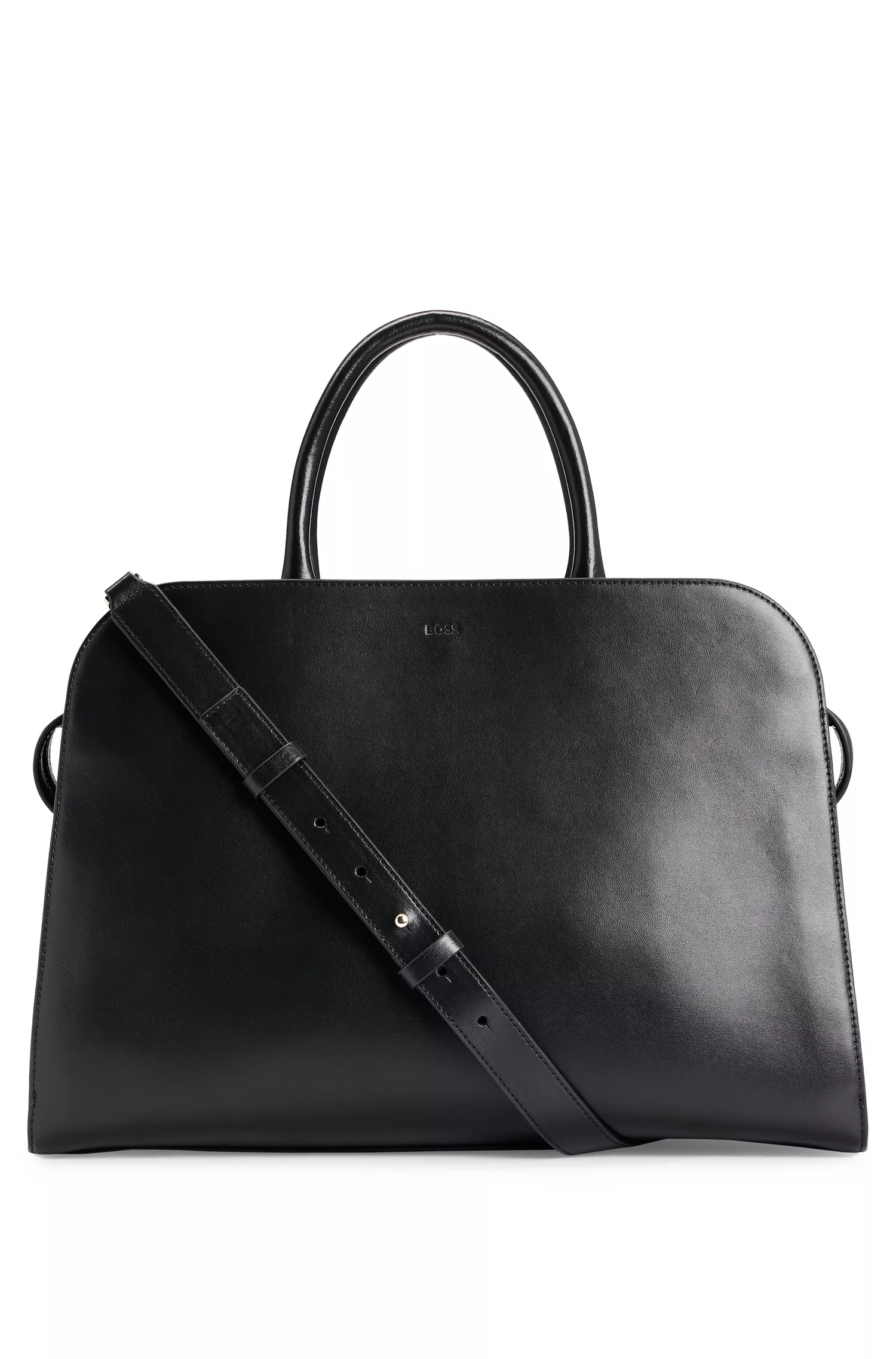 Bolsa tote BOSS em couro preto com nécessaire removível.