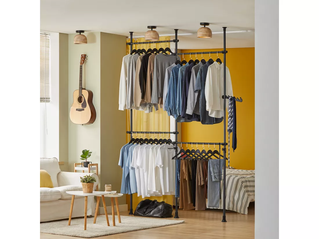 Télescopique Porte-Vêtements Système de Penderie Télescopique avec 4 Barres, KLS03-SCH
