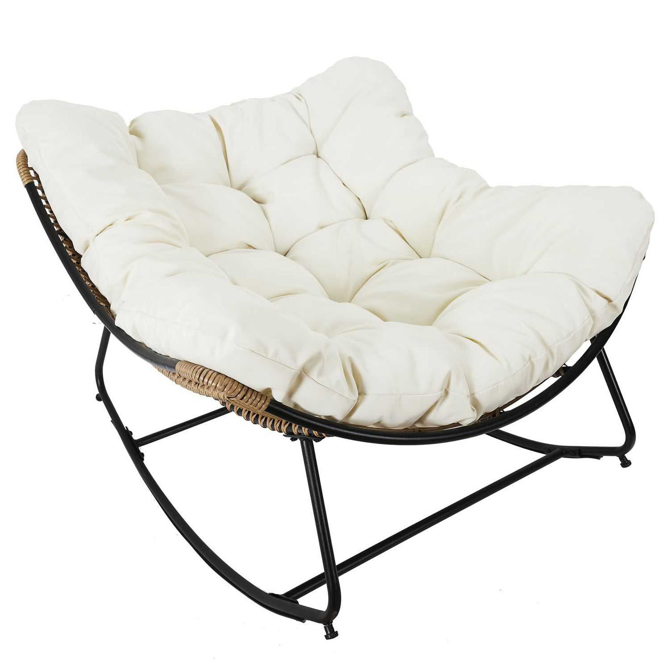 Home Deco Factory Fauteuil à bascule Tulum coussin marron/noir/beige - 96x73x114 cm