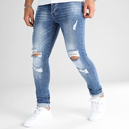Jean Skinny Fit Avec Déchirures 0047 Denim Bleu Medium
